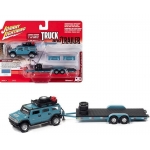 Johnny Lightning 1:64 Hummer H2 2004 ocean blue with Open Trailer